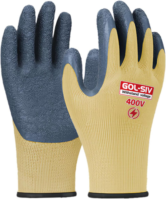 Insulated Electrician Gloves,400V Low Voltage Electrical Gloves For Men,Rubber Safety Work Gloves,Non Slip (Large)