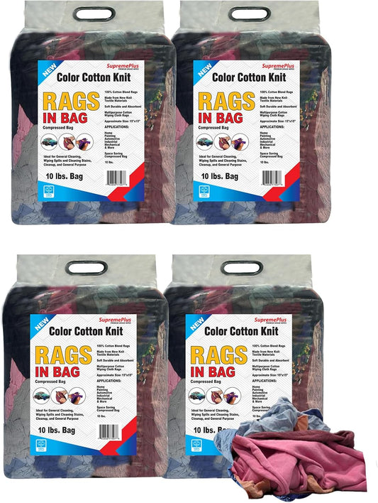 Premium Color Knit Cleaning Rags (10 lb. Bag - Pack of 4) – Shop Rags Bulk for Workshops, Mechanics, Painters, and Home Use, Multipurpose Cotton T-Shirt Rags