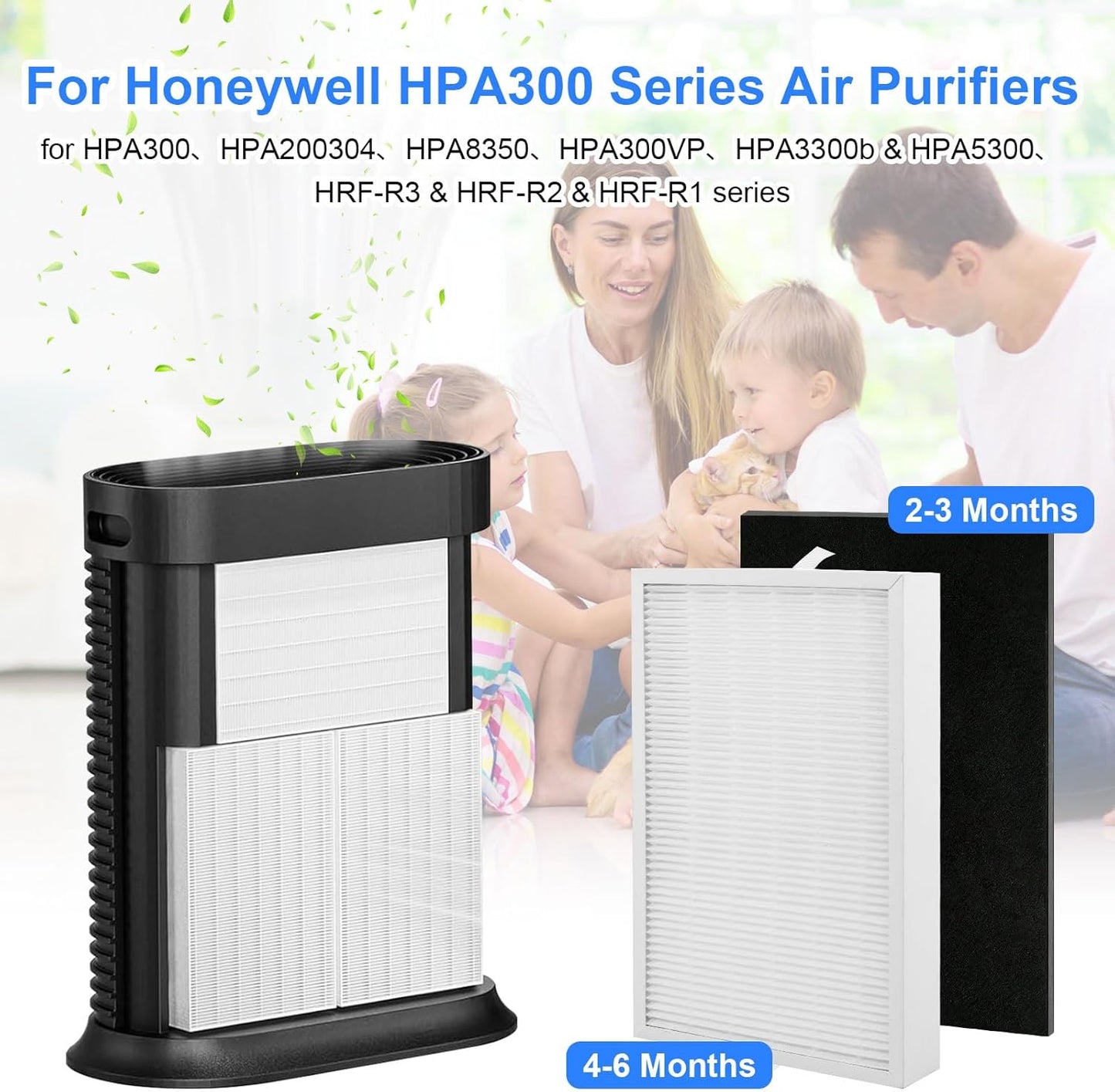 HPA300 HEPA Filter Replacement for Honeywell HPA300 Series Air Purifiers HPA300,Compatible HPA300/304/8350/300VP/3300b/5300 Series, 3 Filters and 6 Pre-cut Activated Carbon Filter (3 Pack)