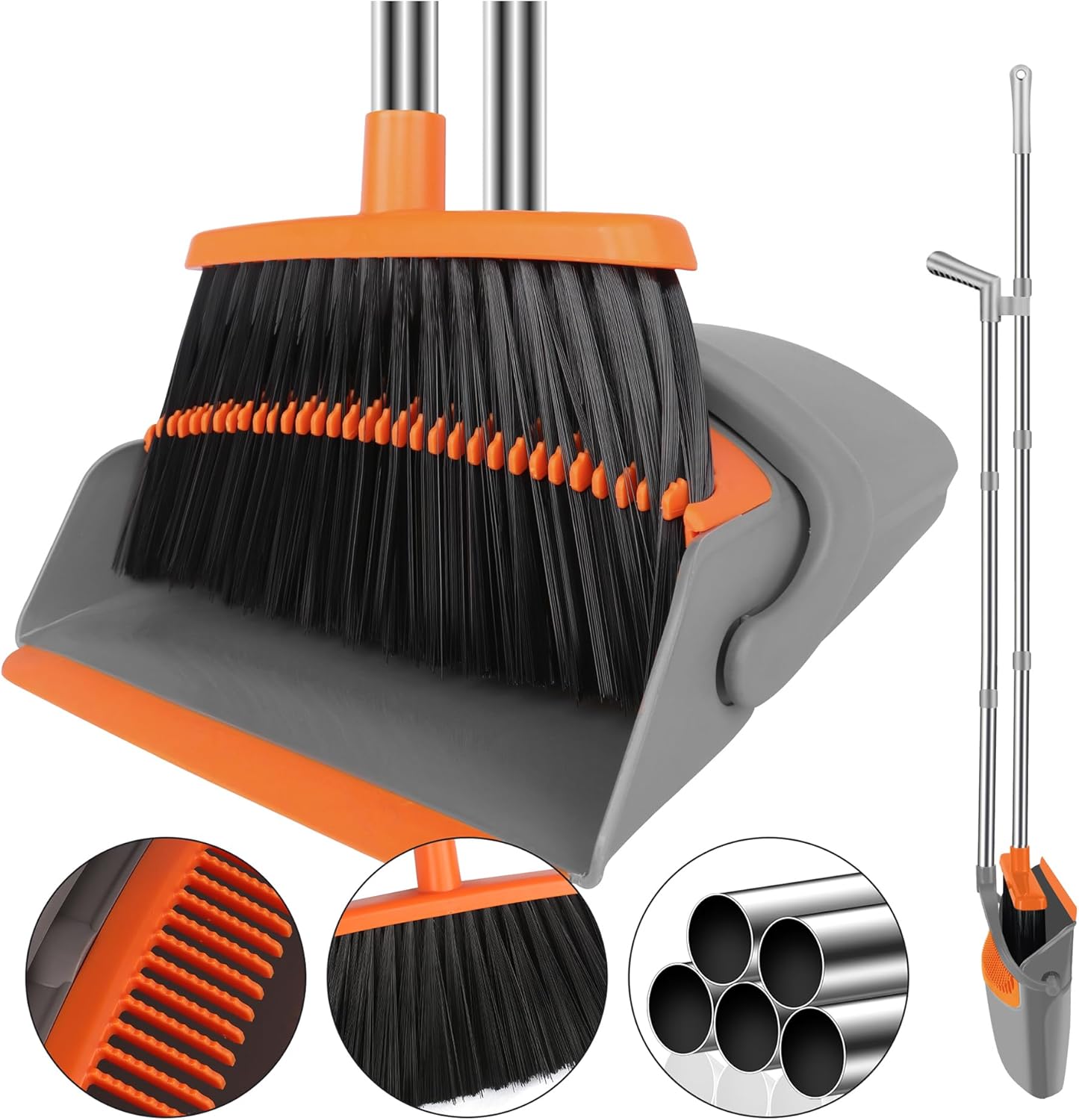 Broom and Dustpan Set for Home, Broom with Dustpan Combo Set, 51" Long Handle Dust Pan Set for Household