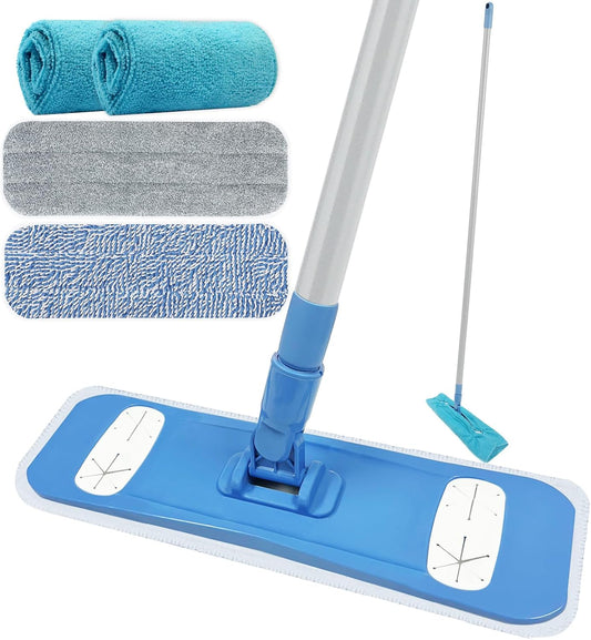Microfiber Mops for Floor Cleaning, Multi Surface Floor Cleaner with 2 Microfiber Dry Wet Mop Pads + 2 Dusting Clothes for Sweeping and Mopping
