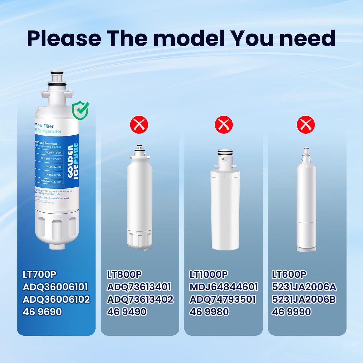 GOLDEN ICEPURE RWF1200A Replacement for LG LT700P, ADQ36006101, Kenmore 469690, Air Filter LT120F, 469918 Refrigerator LFX31925ST, LFX31945ST, LFX30766S, LFXC24726, LFXS24623 3PACK