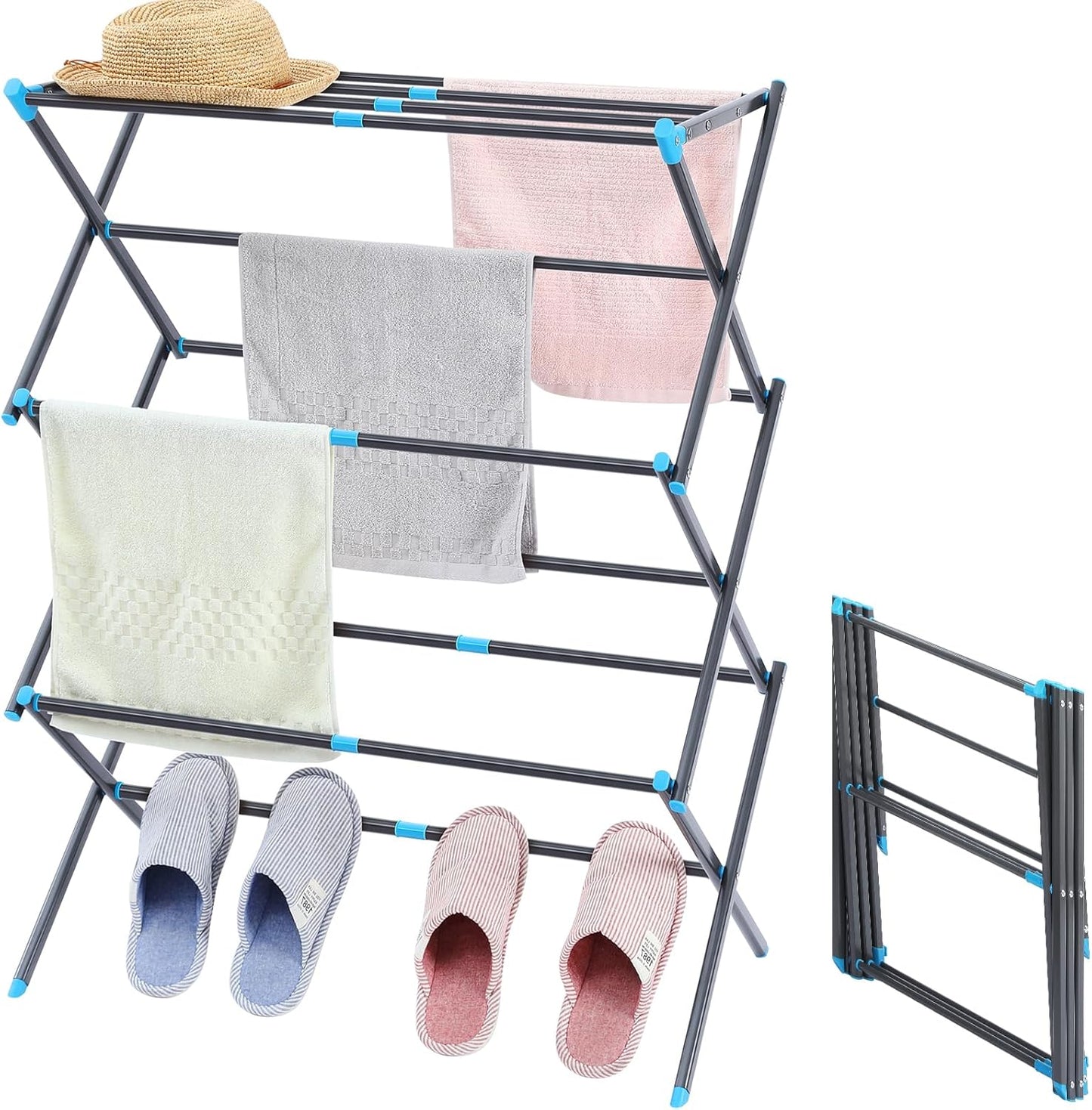 APEXCHASER Clothes Drying Rack, 3-Tier Laundry Drying Rack for Clothes, Expandable Metal Clothing Dryer, Collapsible Towel Rack, Air Drying Rack, Graphite