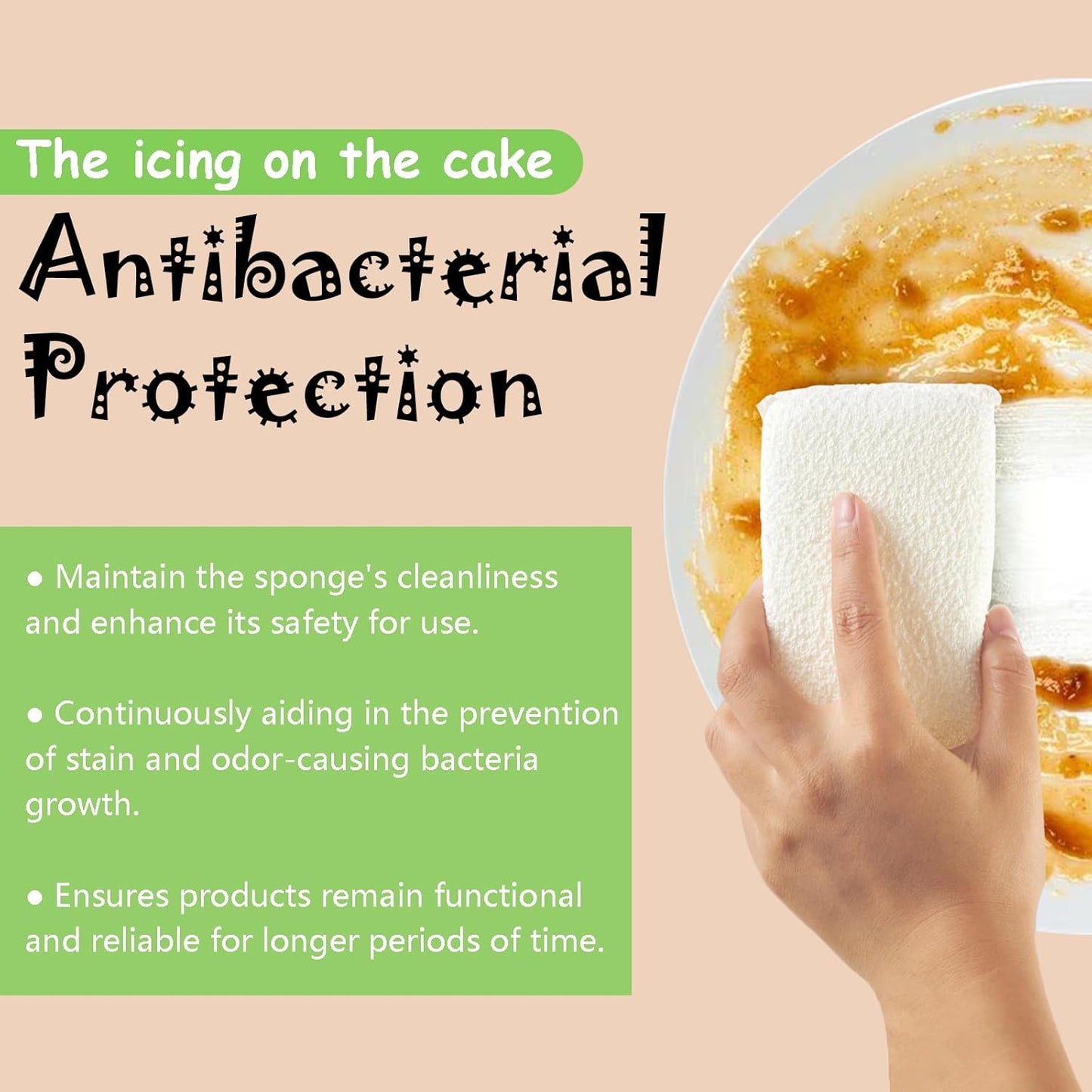 Practical Matter Kitchen Sponge, Organic Cotton Fiber All-Purpose Dish Sponges for Washing Dishes and Cleaning All Surfaces, Durable Non Scratch Scrub, 6 Count Value Pack