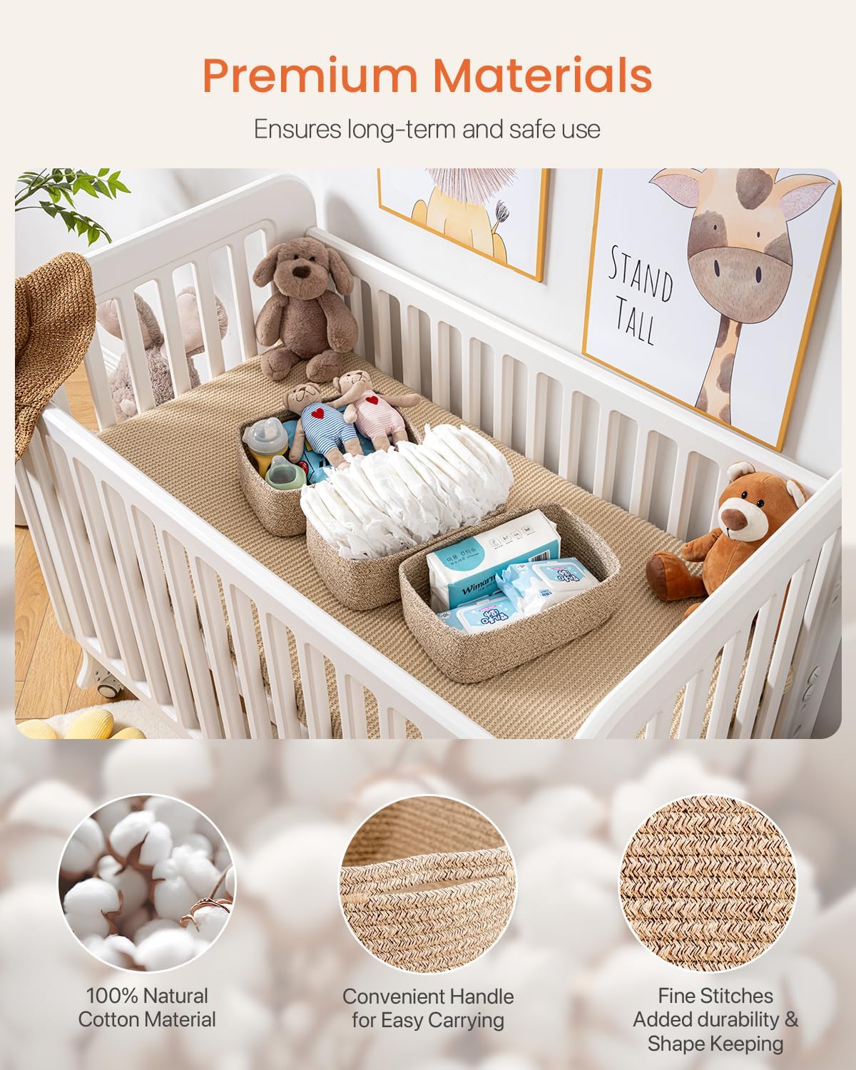 Small Woven Basket, 12 x 8 x 4.5 Inches, Storage Basket for Organizing, Cute Small Rope Shelf Closet Cube Storage Bins Baskets for Shelves, Dog Toy Gift Baskets Empty, 3 Packs, Mixed Brown