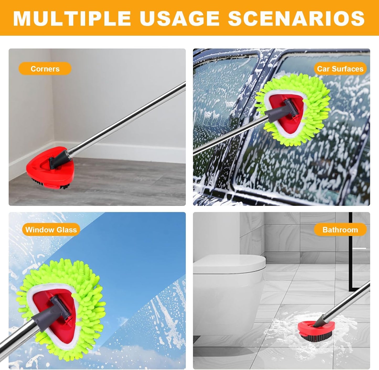 Mop Heads Replacements for OCedar RinseClean 2 Tank Spin Mop System, Mop Replace Head with 2 Chenille Mop Pads,1 Scrub Brush, and 1 Mop Base Set Combo