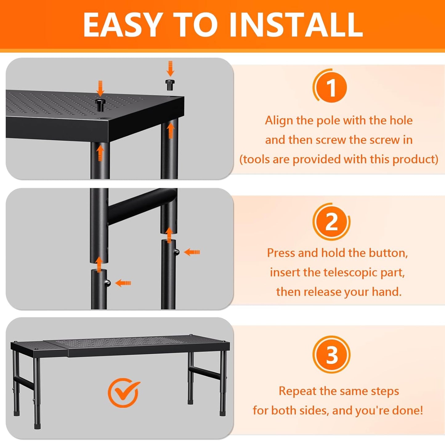 Expandable adjustable stackable kitchen organizer,Spice Racks,Counter Shelf for Cabinets,Small Cupboard Organizers,Heavy Duty Metal Pantry Storage Shelves Racks for kitchen, cabinet, study, bathroom