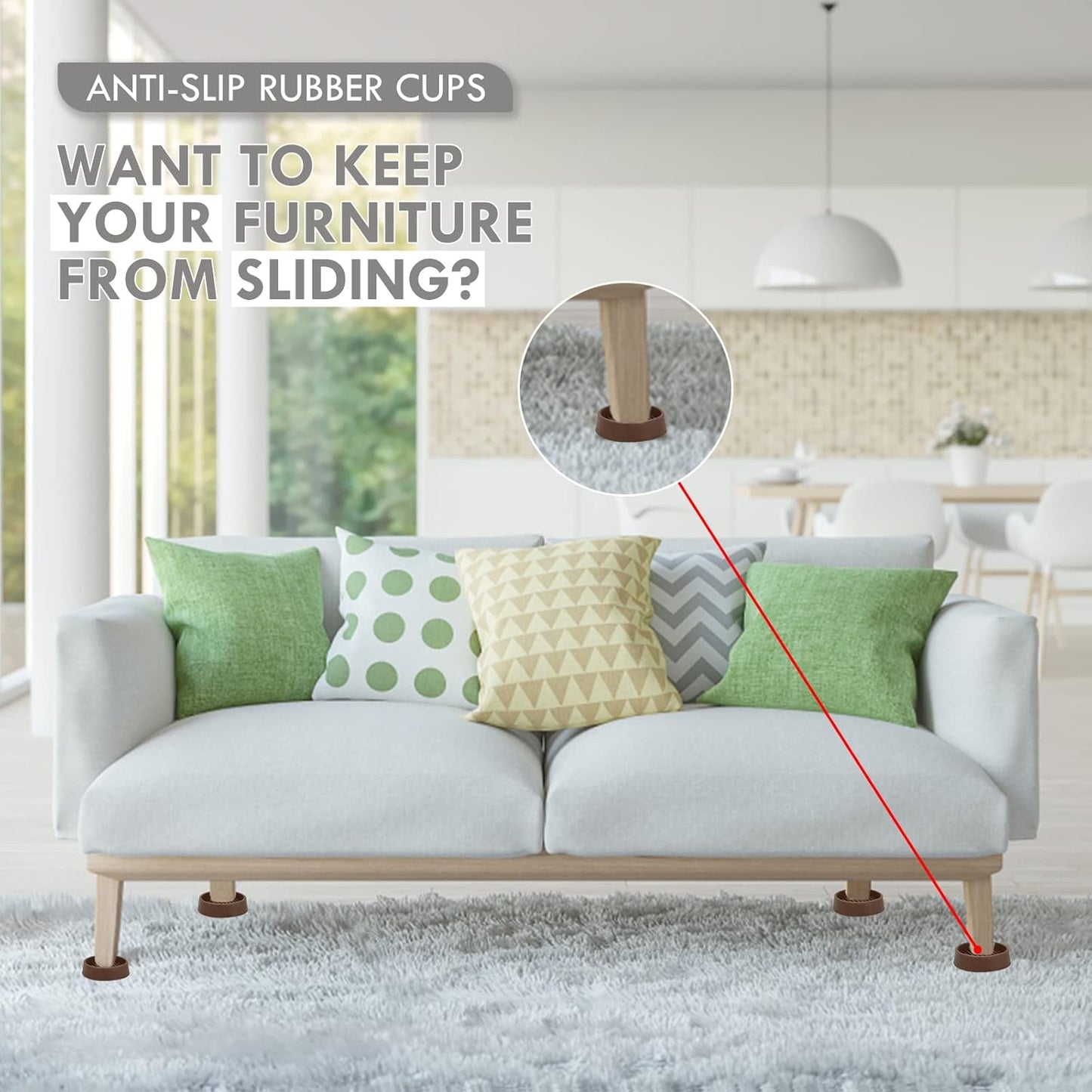 3X3 Round Rubber Caster Cups, Non Slip Furniture Pads, Anti-Slip Gripper, Anti Skid Furniture Feet, Anti Slide Floor Protector for Bed Couch Table Chair Stoppers - Brown, 4 Pack