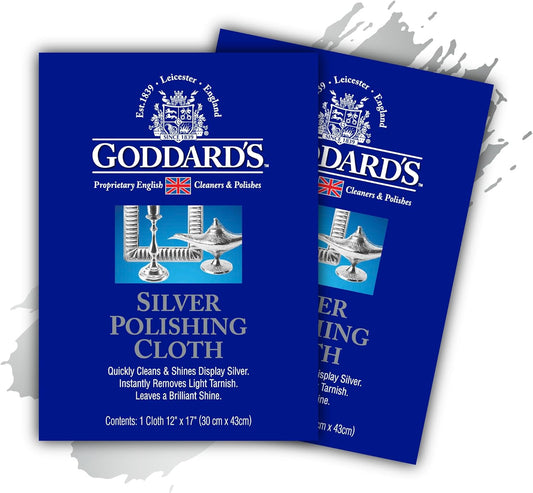 Goddard's Silver Polishing Cloth for Jewelry, Remove Tarnish on Plated or Sterling Silver, Gold, Antiques, and Leaves Tarnish Protection, 2 Cloths