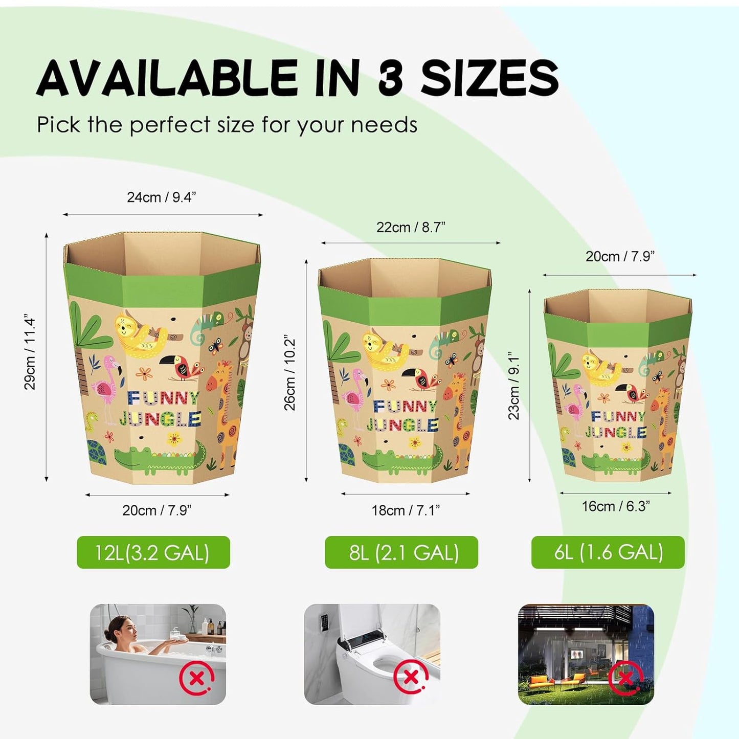 6-Pack Cardboard Trash Can – Foldable, Recyclable, Plastic-Free & Reusable Small Waste Paper Basket for Kids - Garbage Bin Perfect for Bedrooms, Playrooms, Children's Room & Outdoor (2.1 Gallon)