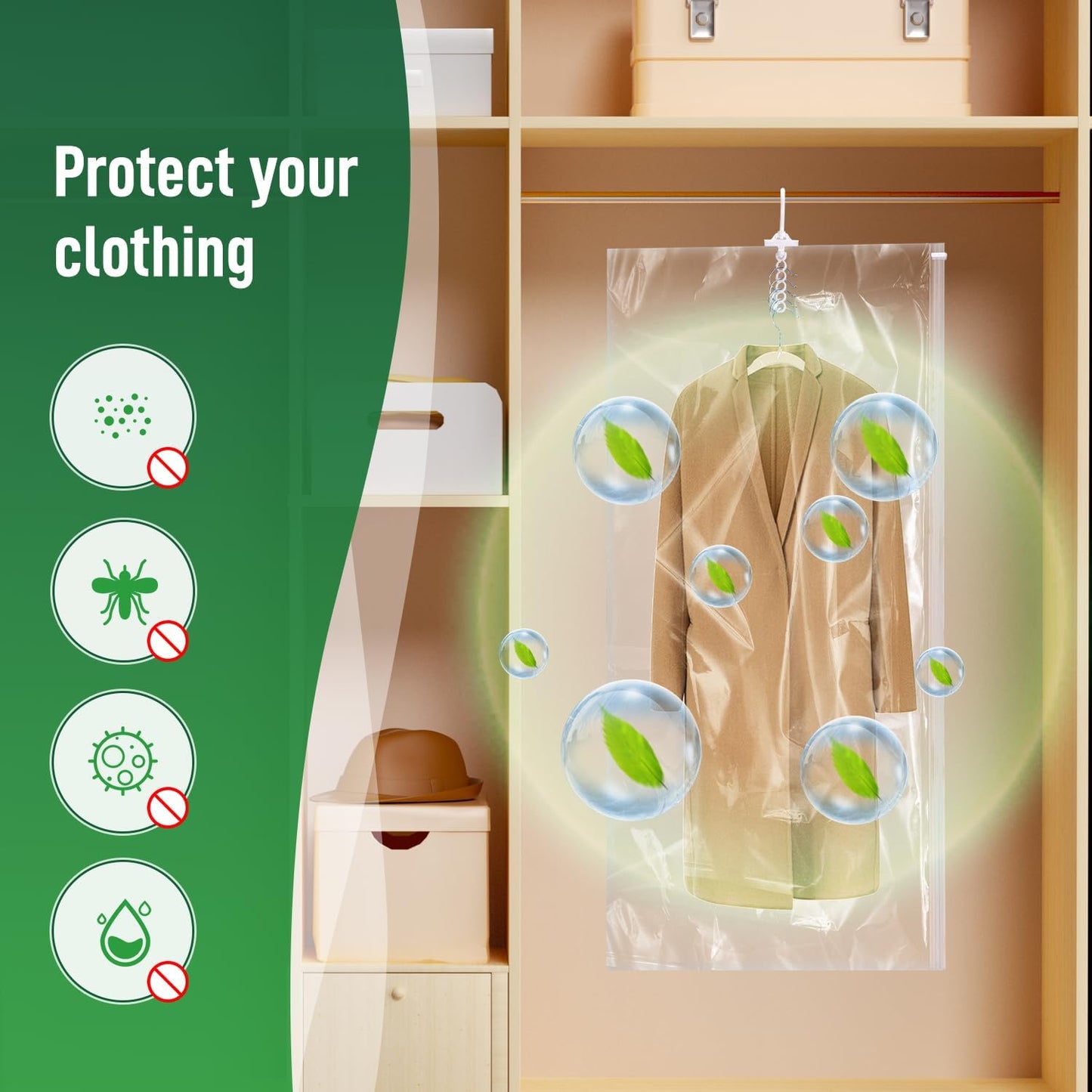 Hanging Vacuum Storage Bags For Clothes With Hand Pump,Coat Storage Bag Hanging,Vacuum Bags For Clothes,Space Saver Vacuum Storage Bags,Garment, Clothing, Dress, Suit, Long Coat, Jacket(Long 4 Pack）