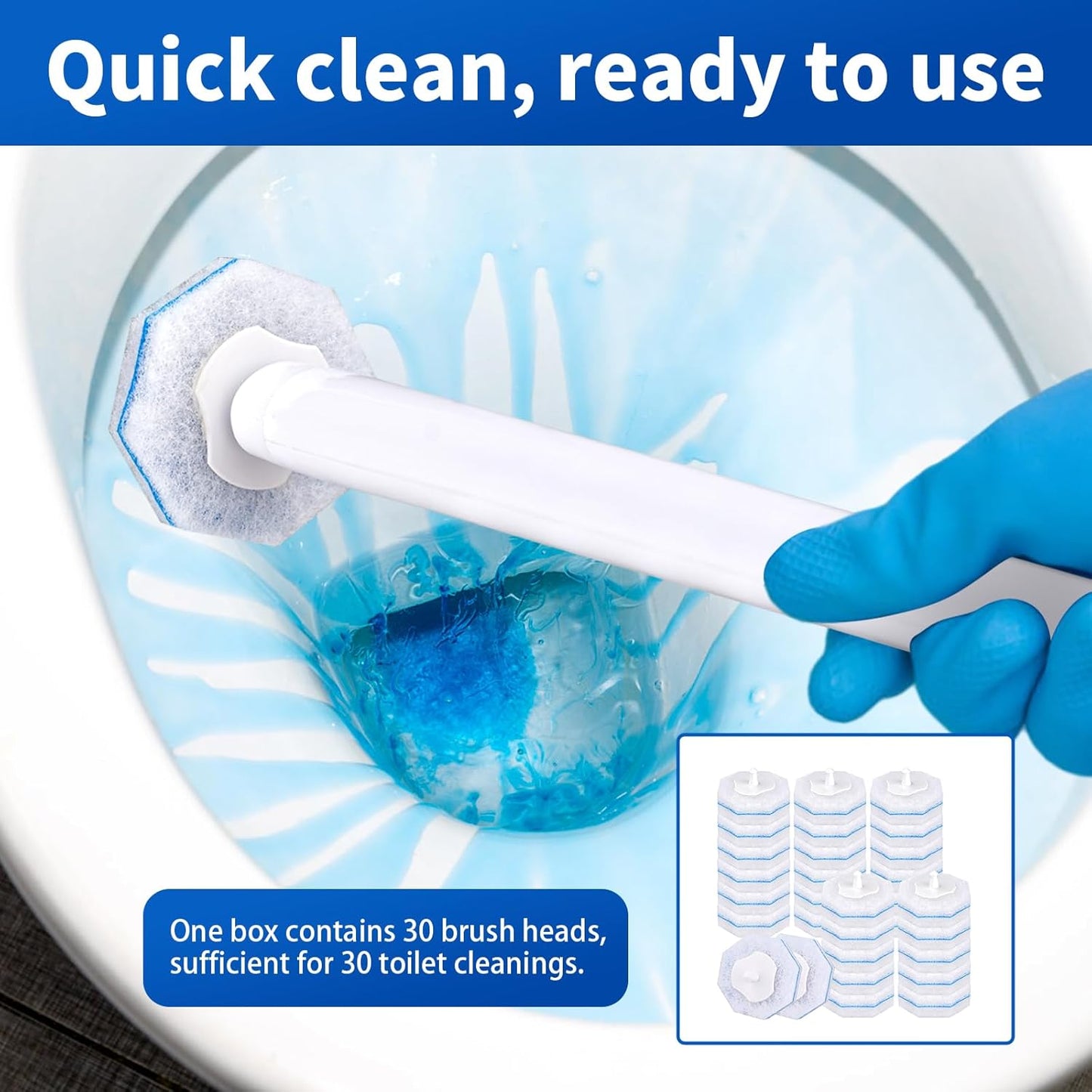 30 Count Disposable Toilet Brush Heads, Toilet Bowl Wand Refills for Toilet Cleaning, toilet scrubber refill，disposable toilet brush headrefills，Toilet Cleaning Sponges Heads for Bathtub, Floor, Drain