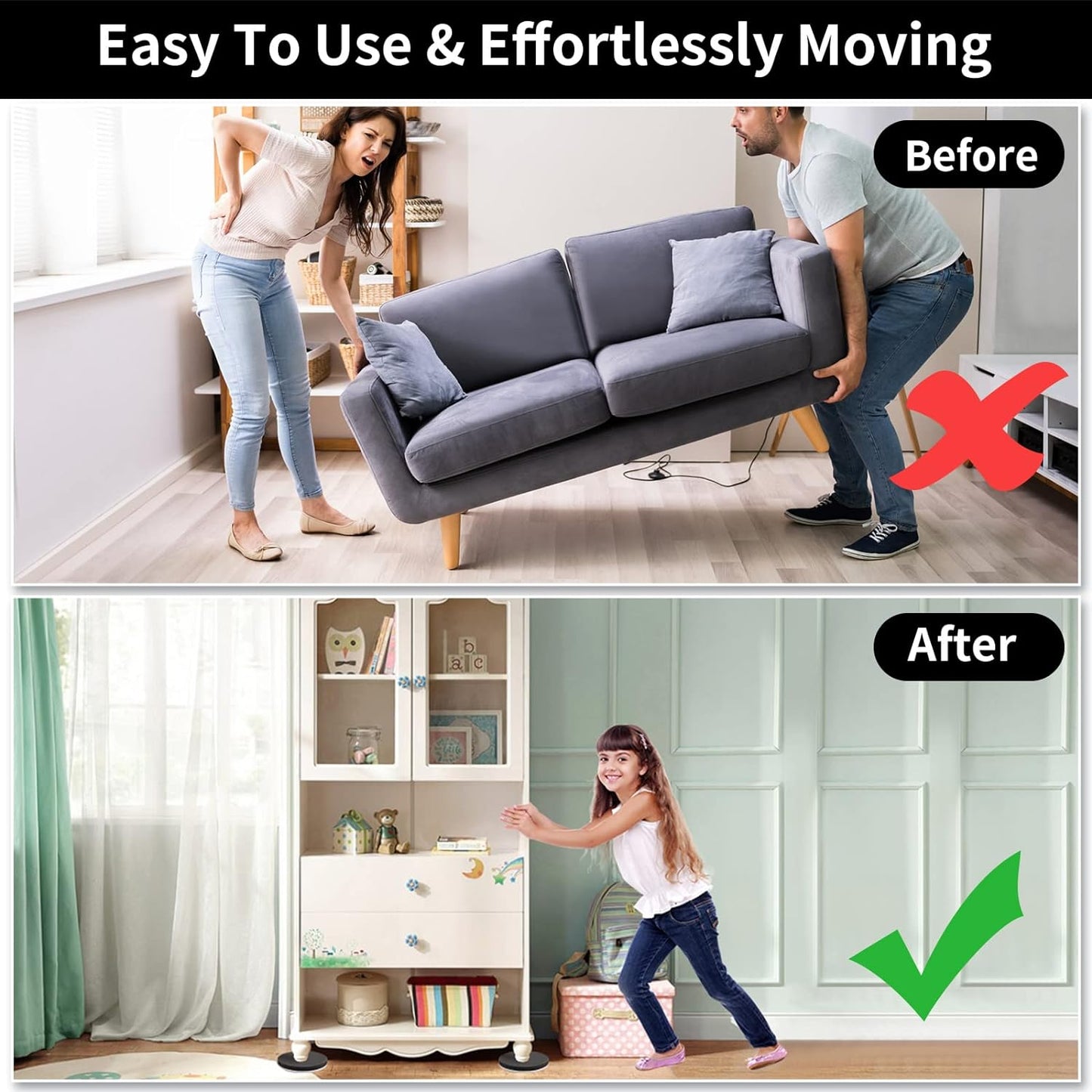 Ezprotekt 5" Round Felt Furniture Movers Sliders for Hardwood Floors, 8 Pcs Reusable Felt Furniture Moving Pads for Heavy Duty Bed Sofa Fridge Couch, Move Item Easily and Quickly (Beige)