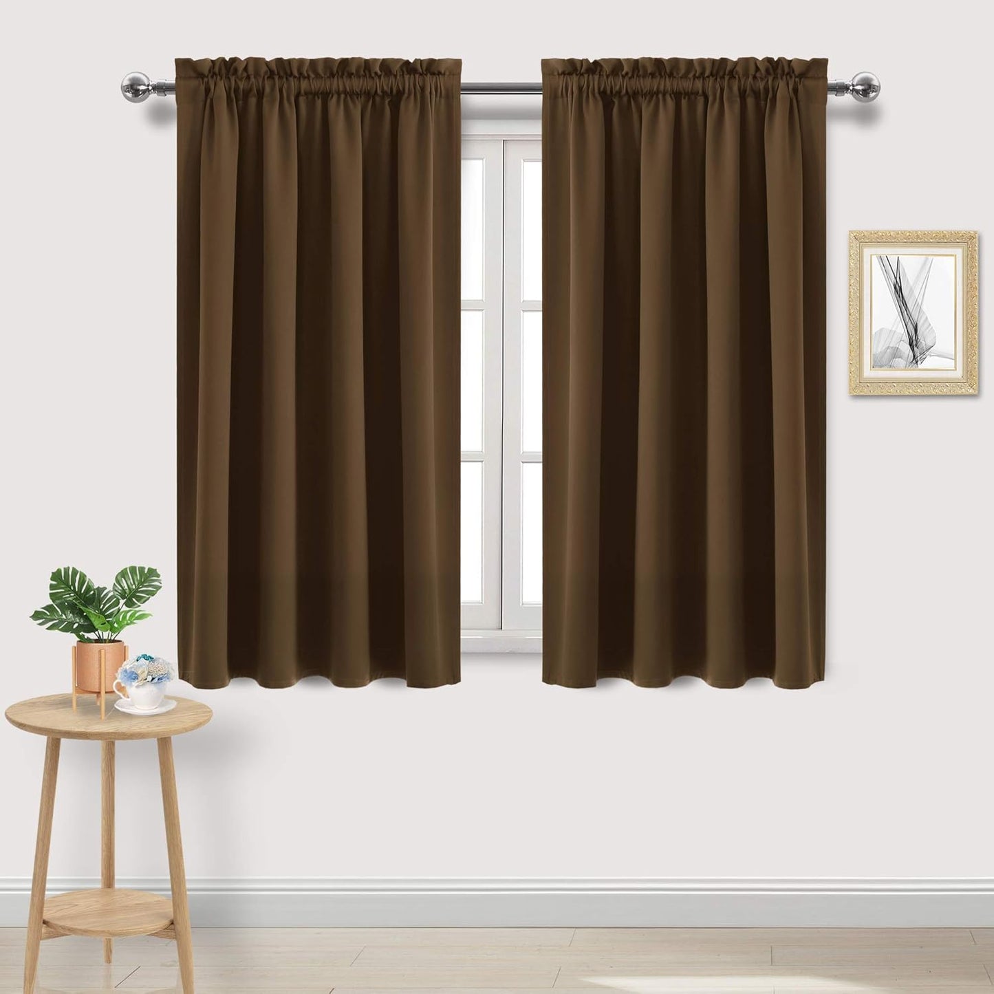 DWCN Blackout Curtains Room Darkening Thermal Insulated Bedroom Curtains Window Curtain Panels, 52 x 45 inches Long, Set of 2 Brown Rod Pocket Drapes