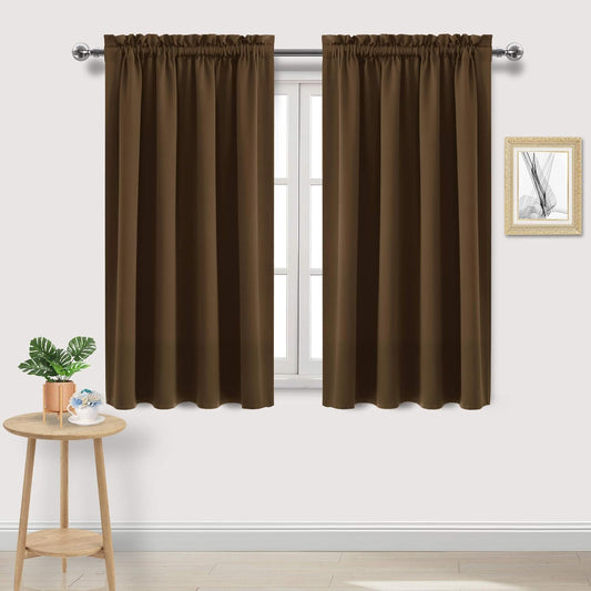 DWCN Blackout Curtains Room Darkening Thermal Insulated Bedroom Curtains Window Curtain Panels, 52 x 45 inches Long, Set of 2 Brown Rod Pocket Drapes