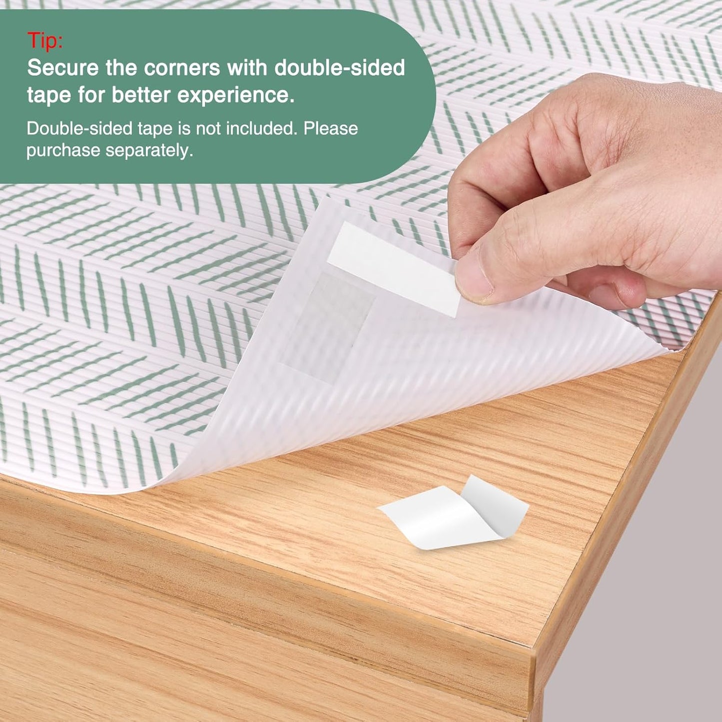 Glotoch Shelf Liners for Kitchen Cabinets Non-Adhesive,12in x 20FT Non Slip Shelf Liner Waterproof Contact Paper for Cabinets and Drawers,Pantry, EVA Wire Shelf Liners,White and Green Herringbone