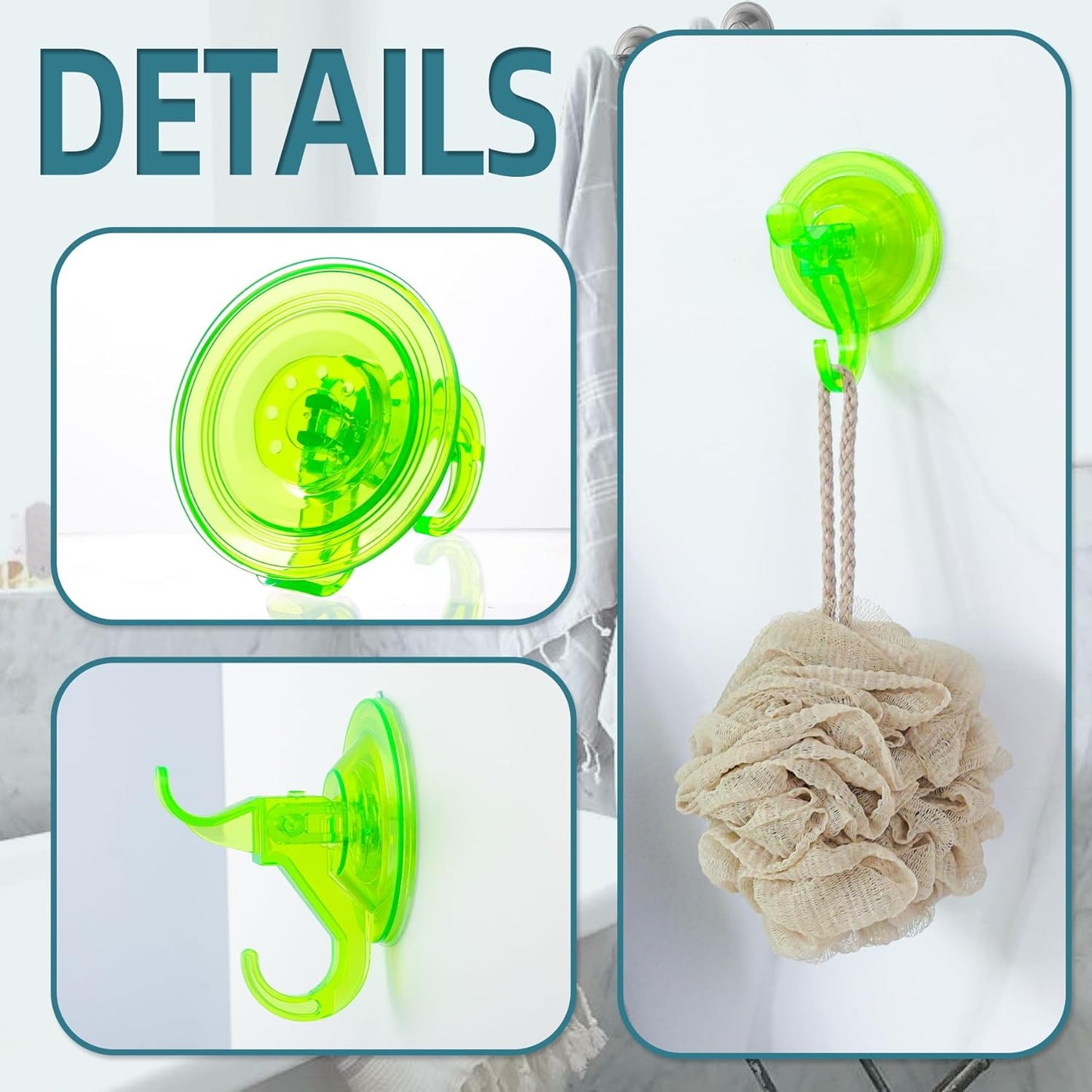 Antimbee Suction Hooks, 10 Pack Reusable Hangers, Removable Small Suction Cups for Shower, Bathroom, Glass, Door, Windows, Kitchen - Up to 11 lbs on Smooth Surface (Transparent Green)