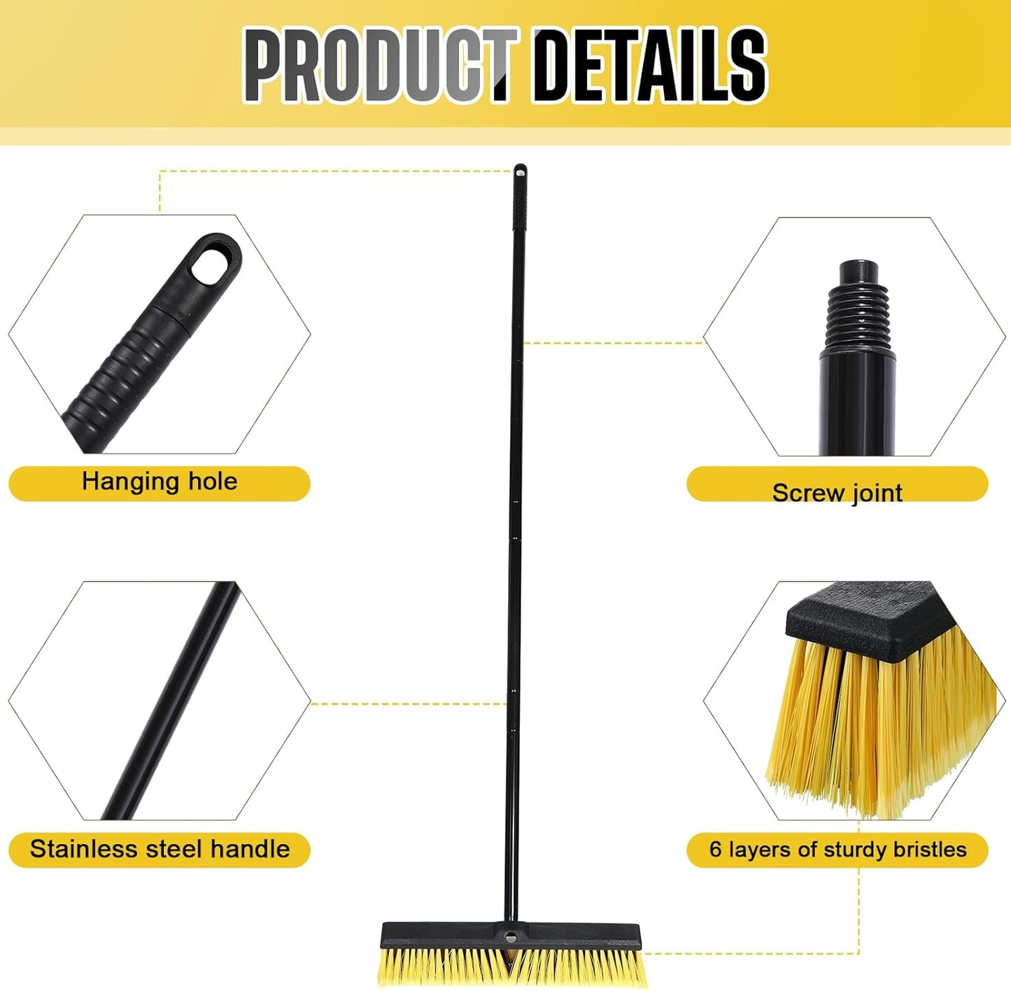 Zhehao 10 Pack 18 Inches Push Broom Outdoor, Multi Surface Garden Brush Broom with Adjustable 63" Long Handle for Deck, Driveway, Patio, Warehouse, Garage, Yard, Concrete Floor Cleaning