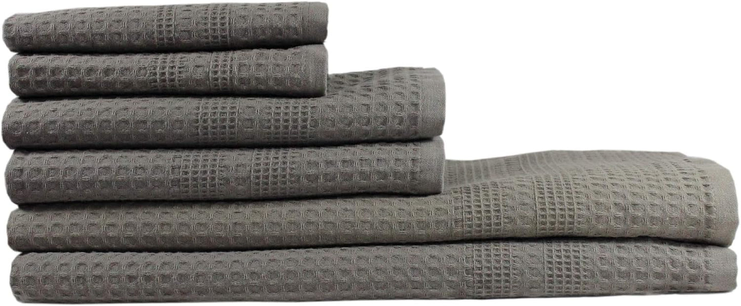GILDEN TREE Waffle Towel Set Quick Dry Thin | 2 Bath Towels | 2 Hand Towels | 2 Washcloths, Classic Style (Stone)