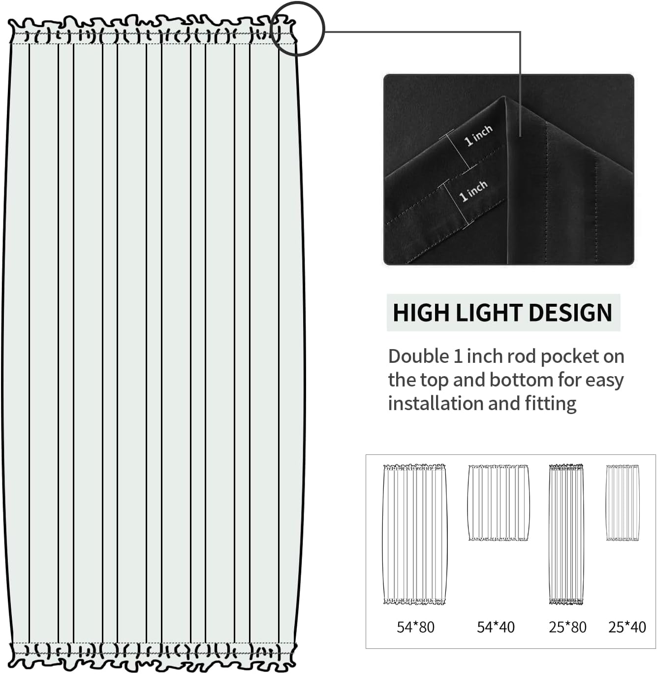 DWCN French Door Curtains – Rod Pocket Thermal Blackout Curtain for Doors with Glass Window, Kitchen and Patio Doors for Privacy, 25 X 80 Inches Long, 1 Curtain Panel with Tieback, Black