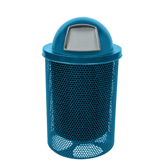 COATEDOUTDOORFURNITURE RDT-P-LBL Heavy Duty Round Trash Receptacle with Dome Top, Liner Included, 32 Gallon, Light Blue, Made in America