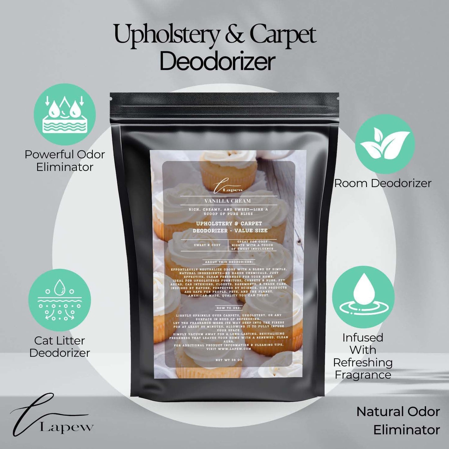 Vanilla Cream Carpet Freshener Powder Refill 36 oz | Powerful Odor Eliminator for Home | Upholstery Deodorizer | Carpet Deodorizer | Pet Urine | Cat Litter Box