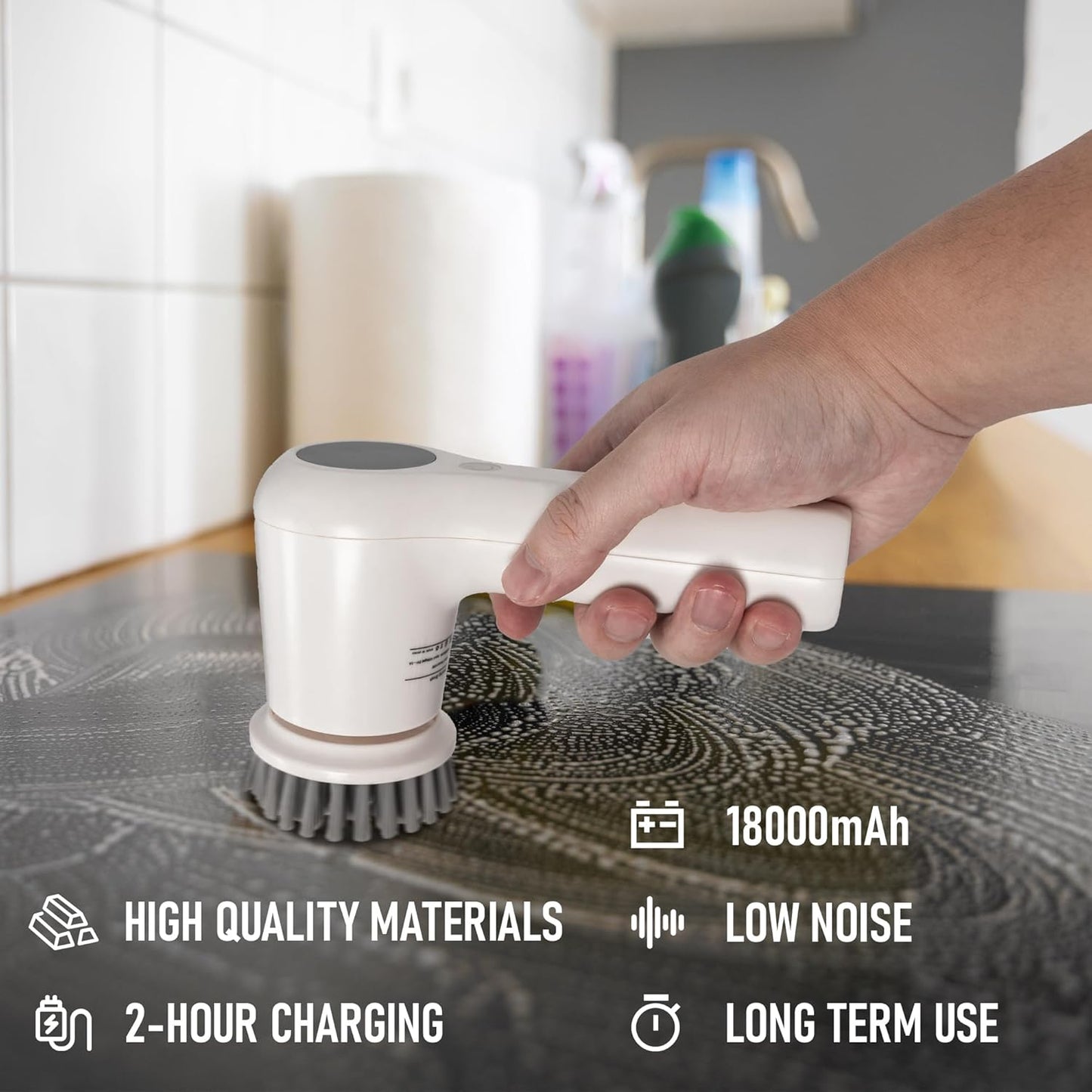 Electric Spin Scrubber,Cordless Cleaning Brush Scrubber for Home, IPX7 Waterproof with 5 Replaceable Brush Heads and Adjustable Removable Extension Handle