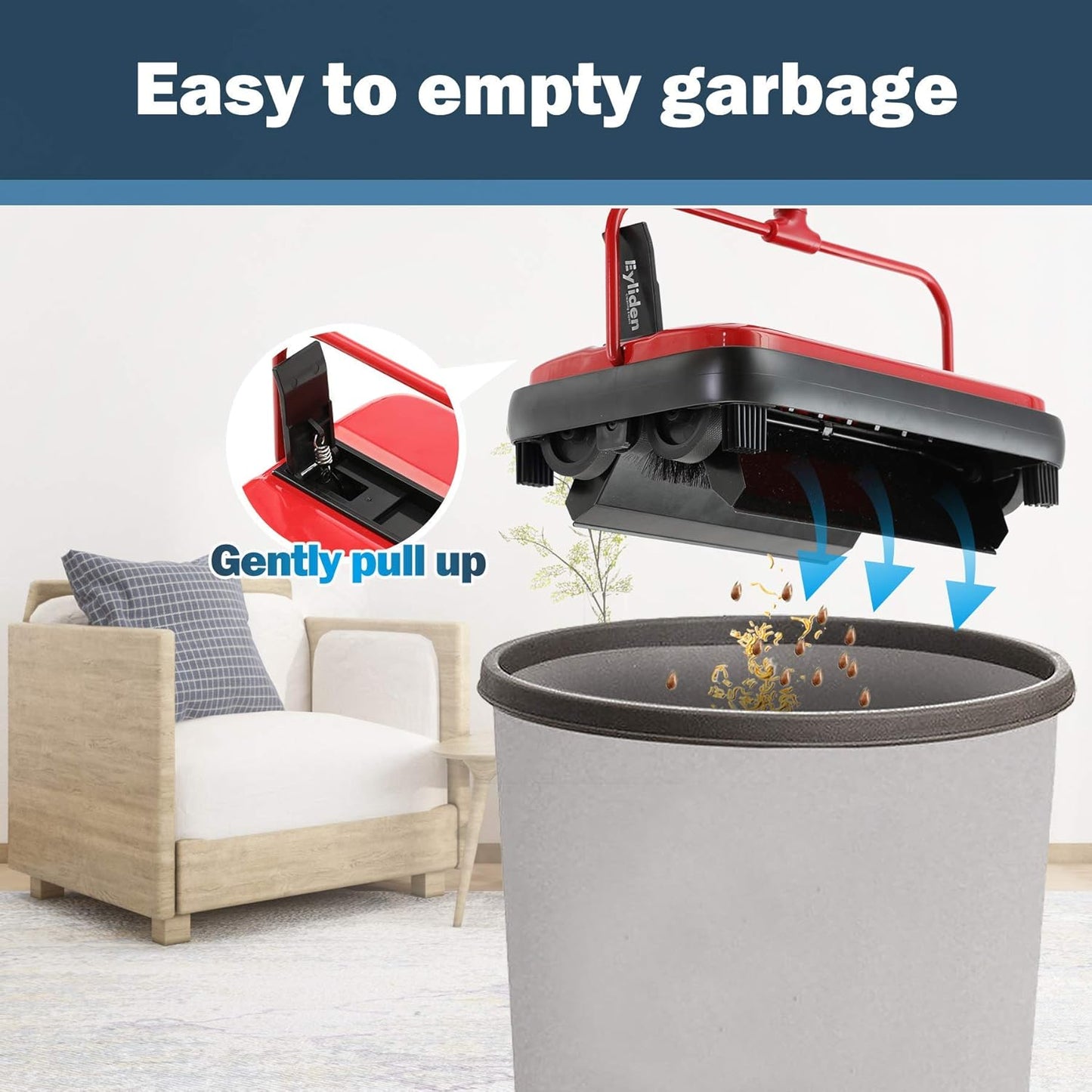 Eyliden Carpet Sweeper, Mini Size Lightweight Hand Push - No Noise, Non-Electric, Easy Manual Sweeping Only for Carpet Cleaning (Red)