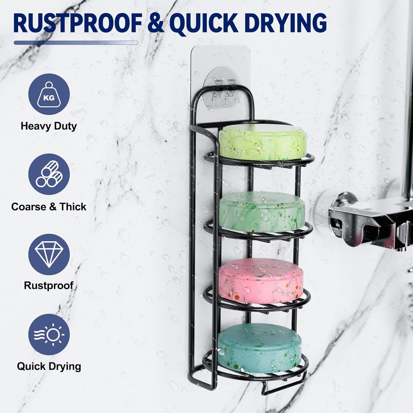 4-Tier Shower Soap Shampoo Bar Holder, Self Adhesive & Freestanding Draining Soap Dish Caddy for Bathroom Wall Accesories Decor Black