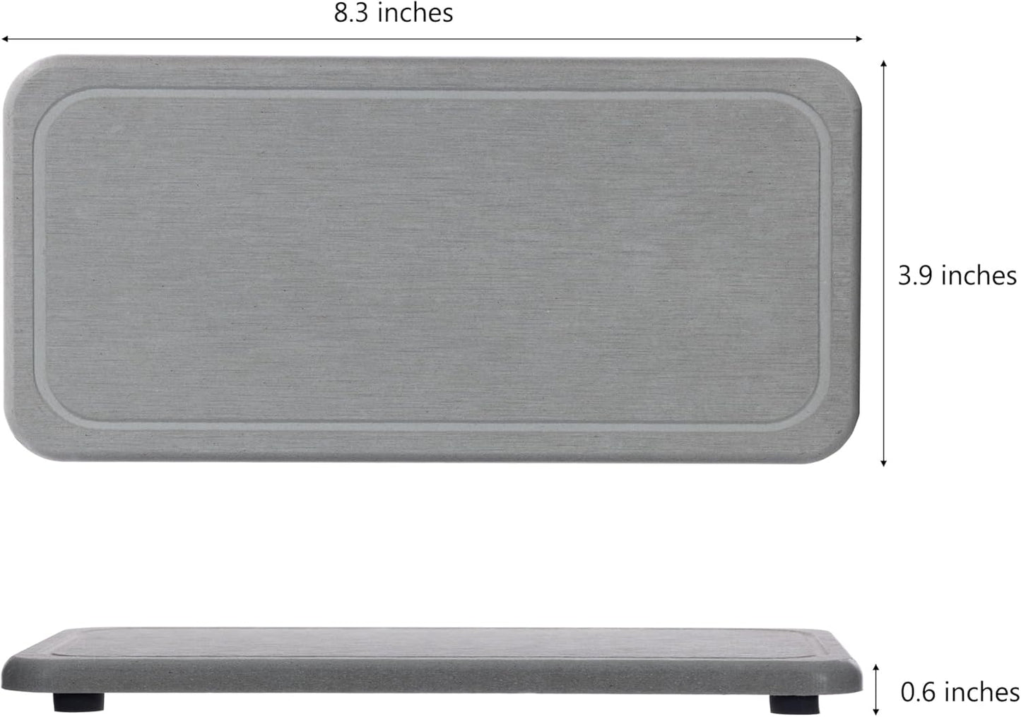2 Pcs Water Absorbing Stone Trays, Kitchen/Bathroom Sink Soap Dish, Diatomite Tray Used for Hand Soap & Cosmetic Bottles in The Modern Home, 4" W x 8.3" L, Gray