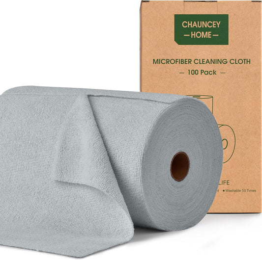 Roll of Microfiber Cleaning Cloth –100 Pack, Tear Away Microfiber Towels, Reusable, Washable, Scratch-Free, Cleaning Supplies,Kitchen Towels for Car, Home, Kitchen, Dishes(Cloud Gray)
