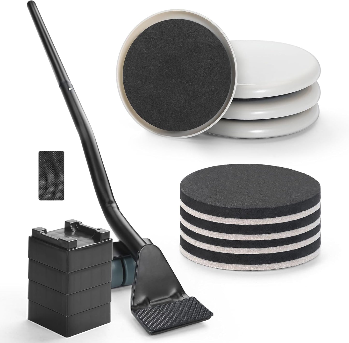 Furniture Lifter Tool + 8-Pack of 3.5" Sliders, Save 80% Effort, Safely and Easily, The Lift and Glide Tool Set for Heavy Furniture and Appliances, Reusable Moving Pads, Floor Protectors for Carpet
