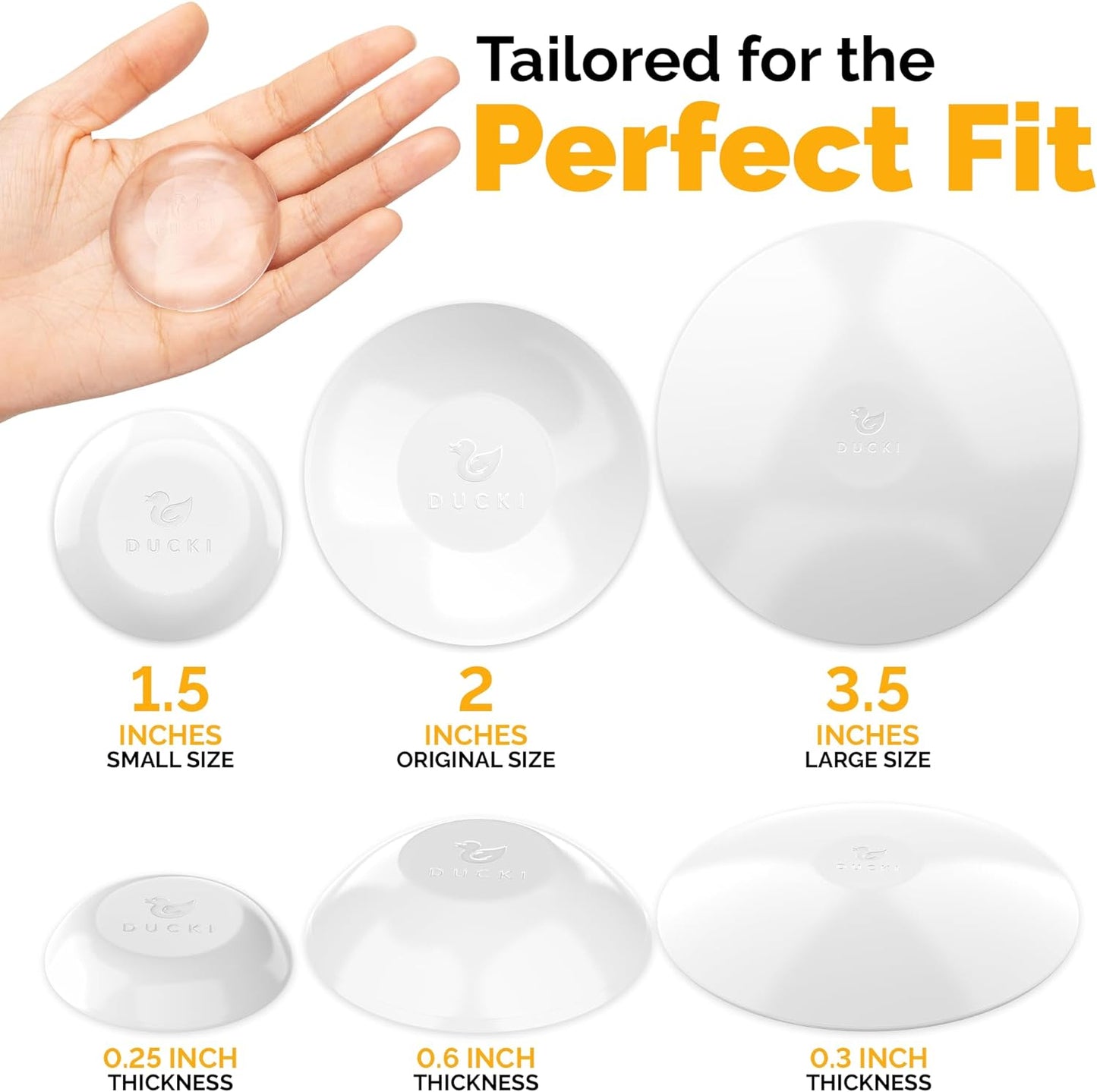 Ducki Door Stop Wall Protector | Self Adhesive Door Knob Wall Protectors from Door Knobs | Rubber Door Stoppers for Wall Damage & Noise | Durable, Shock Absorbent & Discreet | 6 Pack White Door Stops