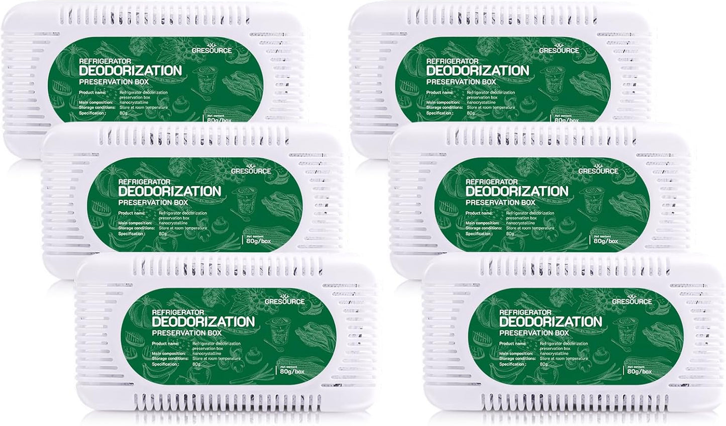 6 Pack Fridge Deodorizer, Refrigerator and Freezer Deodorizer Odor Eliminator Reusable, Unscented Activated Carbon Odor Absorber and Moisture for Freezers, Coolers, Closet and Trash Can