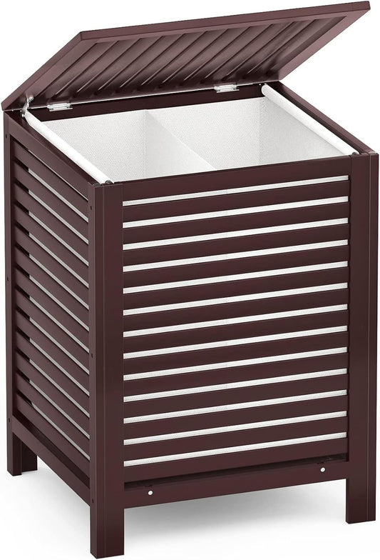 Homykic Bamboo Laundry Hamper with Lid, 120L Large Clothes Laundry Sorter with Removable 2-Section Liner Bag, Raised Laundry Basket Organizer for Clothing, Bathroom, Bedroom, Laundry Room, Espresso