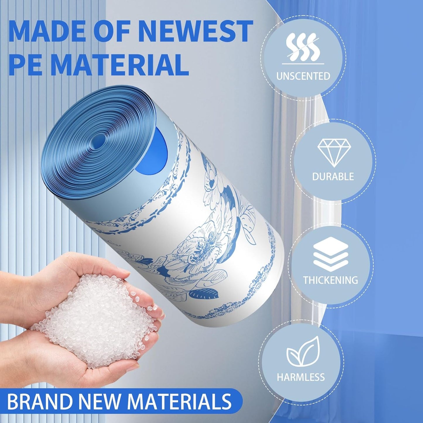 VOK 4 Gallon Trash Bags Drawstring, 4 Gallon Garbage Bags, Small Trash Bags for Office, Kitchen, Bedroom Trash Cans, Colorful and Sturdy Small Garbage Bags with Beautiful Flower Printed, 78 Counts