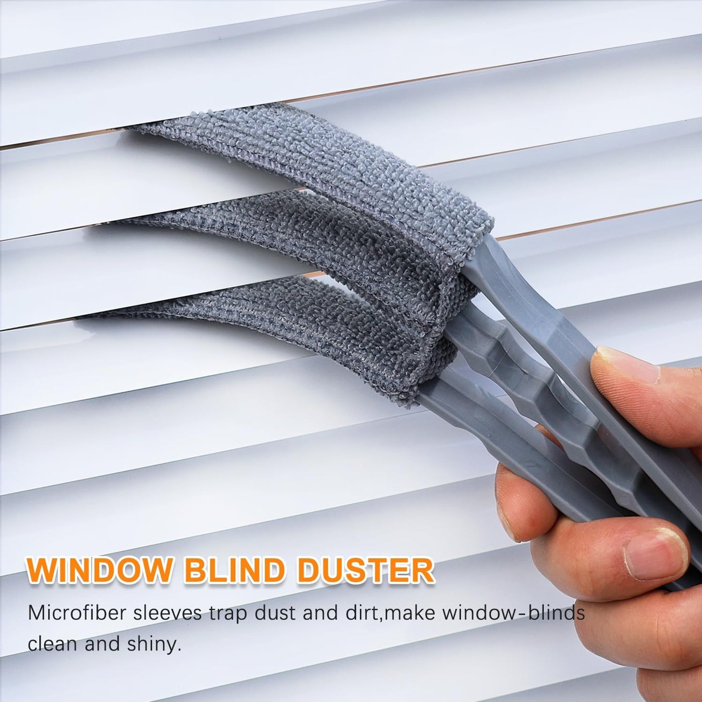 Microfiber Feather Duster, Window Blind Duster Brush, Blind Cleaner Tools for Window Blinds, Air Conditioner Vents, Fans, Car Vents - 1 Brush with 4 Microfiber Sleeves