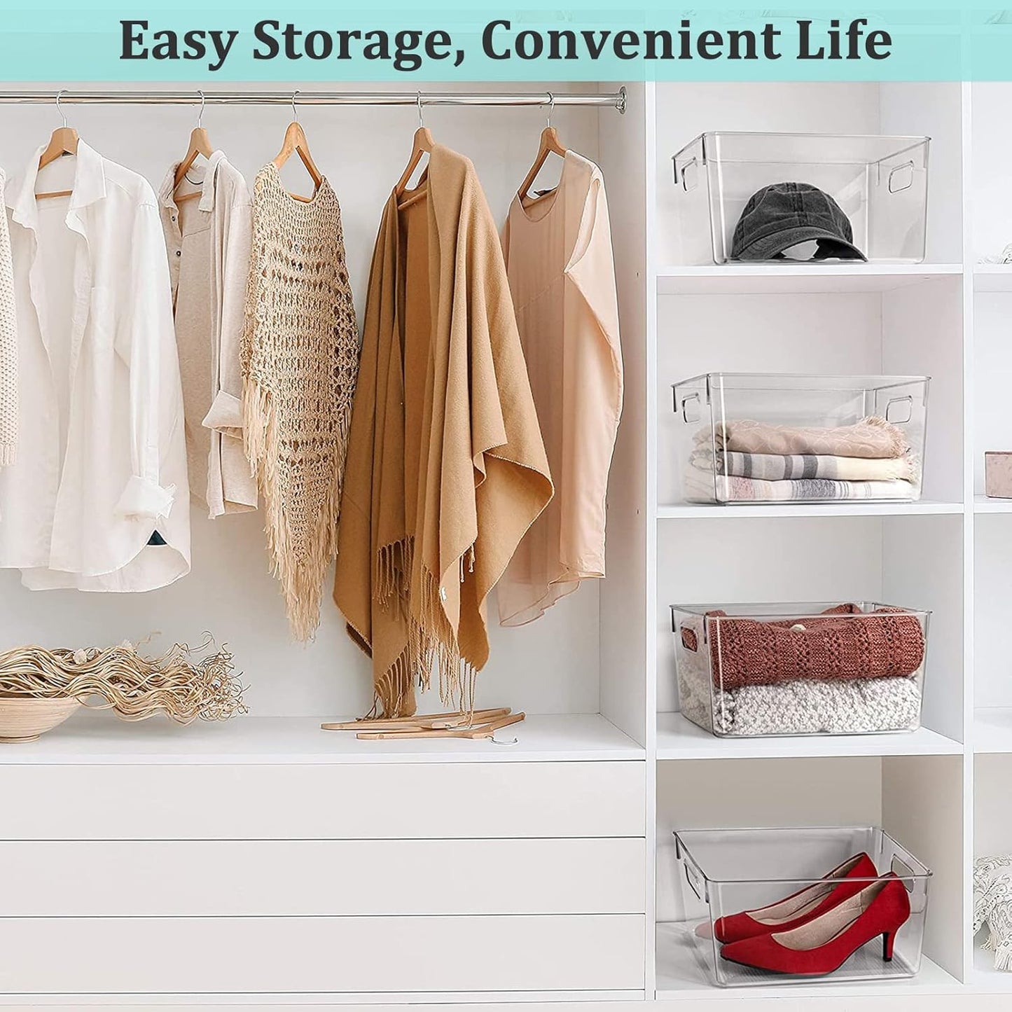 Fridge Clear Plastic Storage Bins, 4 Pack Pantry Organizers & Storage Containers, Cabinet Organizer, Home Organization Must Haves for Kitchen, Laundry Room, Office, Closet & Freezer