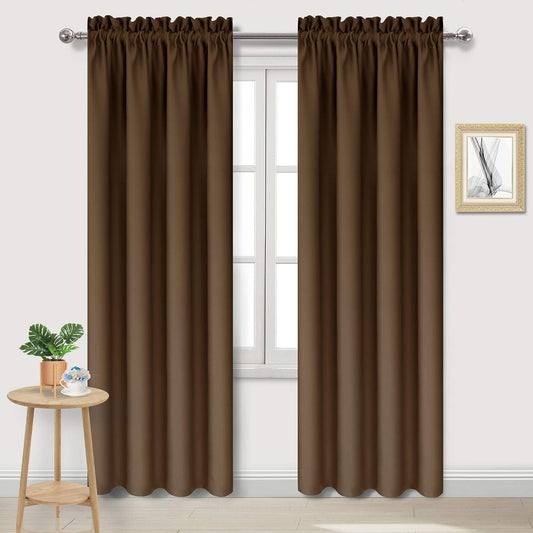 DWCN Blackout Curtains for Bedroom – Thermal Insulated Room Darkening Drapes for Living Room, Brown, W 42 x L 84 Inch, Set of 2 Rod Pocket Curtain Panels