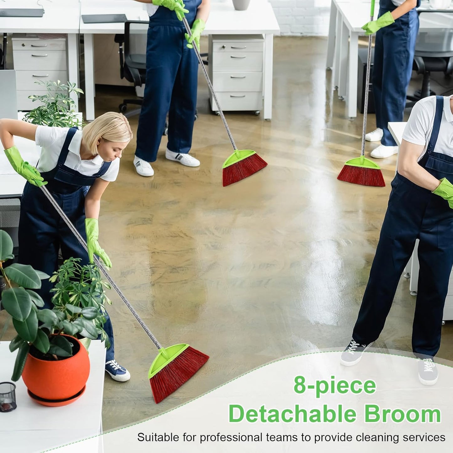 Lasnten 8 Pack Heavy Duty Broom Commercial Set with 49" Stainless Steel Detachable Handle Indoor and Outdoor Floor Brooms for Home, Garage, Kitchen, School, Office, Patio Cleaning