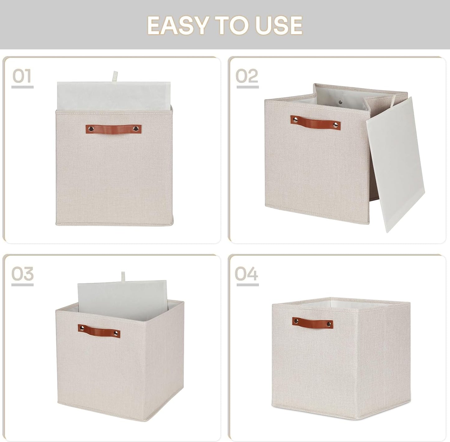 HNZIGE Fabric Storage Cubes Set of 4,12 x 12 Storage Baskets,Cloth Storage Bins for Organizing with Handles,Closet Baskets for Organizing Home Nursery(Gream)