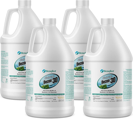 Benefect Botanical Decon 30 Disinfectant Cleaner - All Natural Formula for Effective Cleaning Power - Ideal for Restoration Jobs & Water Damage - 4 Gallons (4 Pack of 1-Gallons)