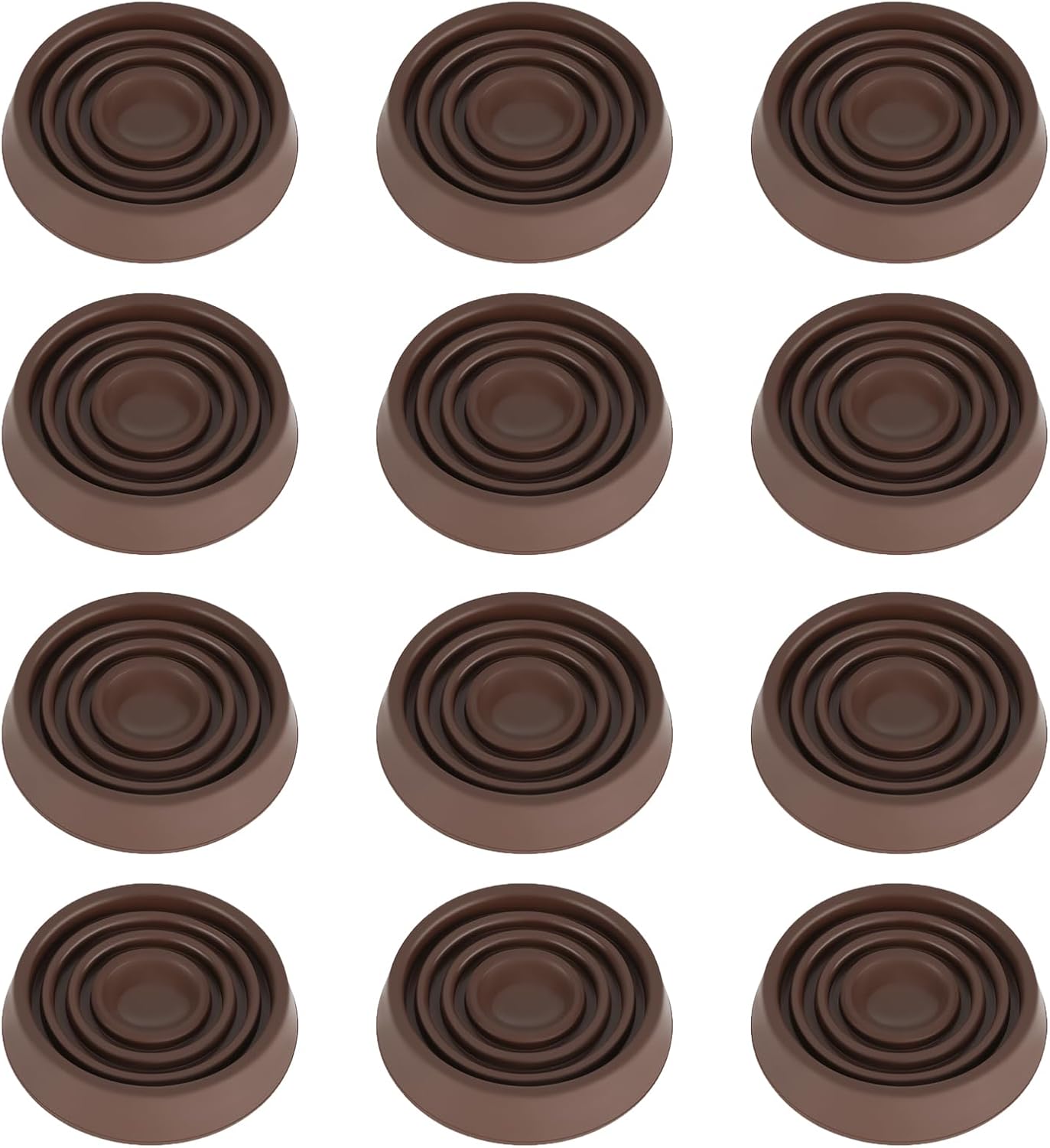 Furniture Coasters, 1.5X1.5 Rubber Caster Cups Non Slip Furniture Pads Non Skid Furnitures Grippers Anti Slide Floor Protector for Bed Couch Table Chair Stoppers (Brown, 12 Pack)