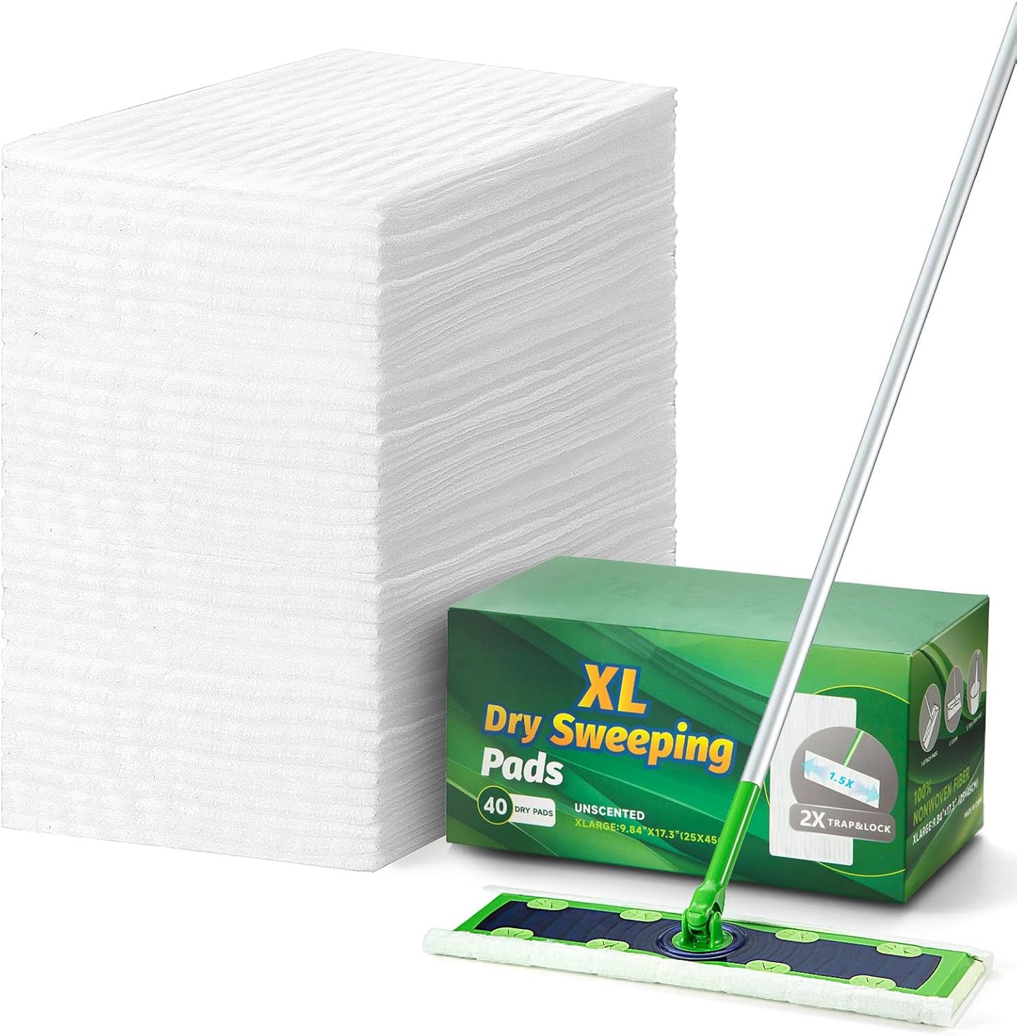 XL Dry Mop Refills Dust Sweeping Cloths Disposable Mop Pads for XL Sweeper X Large Floor Cleaning Mop Refills, 9.84x17.71 Inch, 40 Count