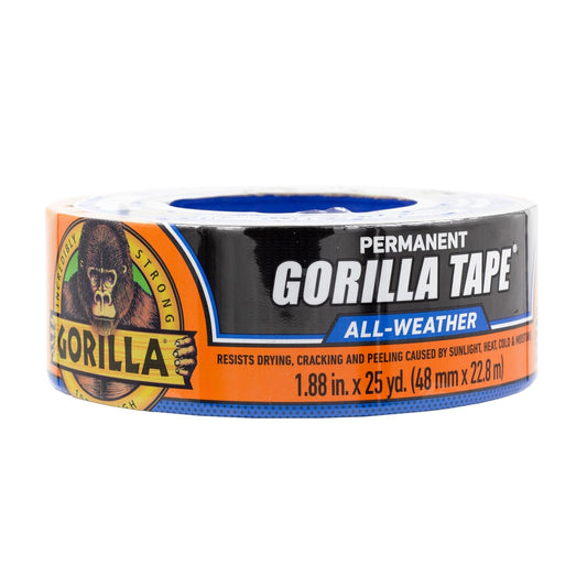 Gorilla All Weather Duct Tape, Black, 1.88" x 25 yd (Pack of 1) - UV and Temperature Resistant Waterproof Tape for Outdoor Repairs