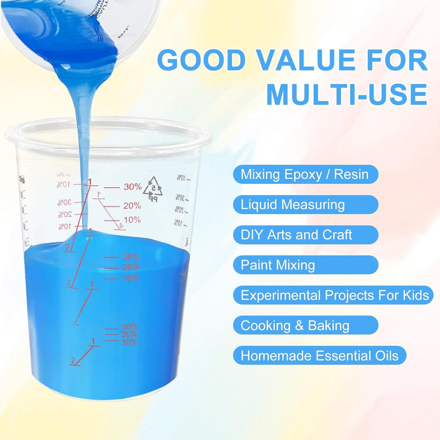 50-Pack Mixing Cups Set Paint Mixing Cups 20 oz (600ml) with 50 Wooden Sticks,Easy Measuring Ratios 2:1, 3:1, 4:1,Ideal for Epoxy Resin, Paint, and More