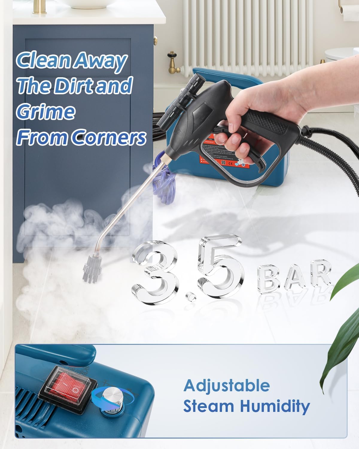 High Pressure Steam Cleaner - 1700W Handheld Steamer for Cleaning Grout Tile, Hand Held Portable Steam Pressure Washer for Car Auto 110V