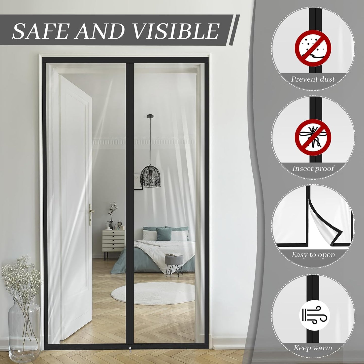 Amylove Zipper 38 x 83 Inch Dust Barrier Door Kit Construction Door Barrier 3 x 7 ft Reusable Plastic Curtain Cover Containment Standard Doorway Temporary Wall Screen Sheeting for Bathroom Hallway