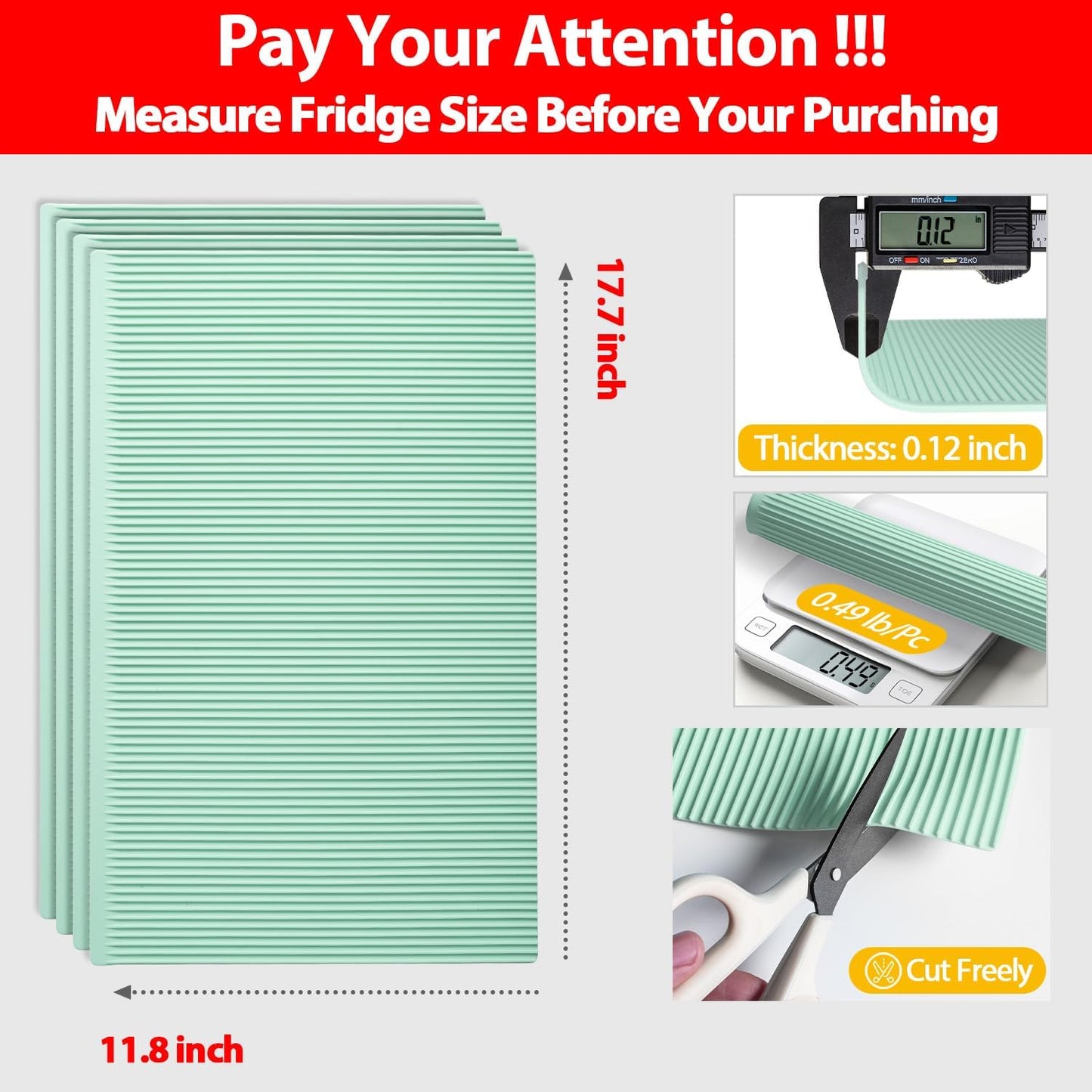 GOYLSER Silicone Refrigerator Shelf Mat, 4 Pack Waterproof Fridge Mat Liners Easy Clean Fridge Pad, Green Refrigerator Liner for Shelves 17.7x11.8 inch Drawer Table Mat