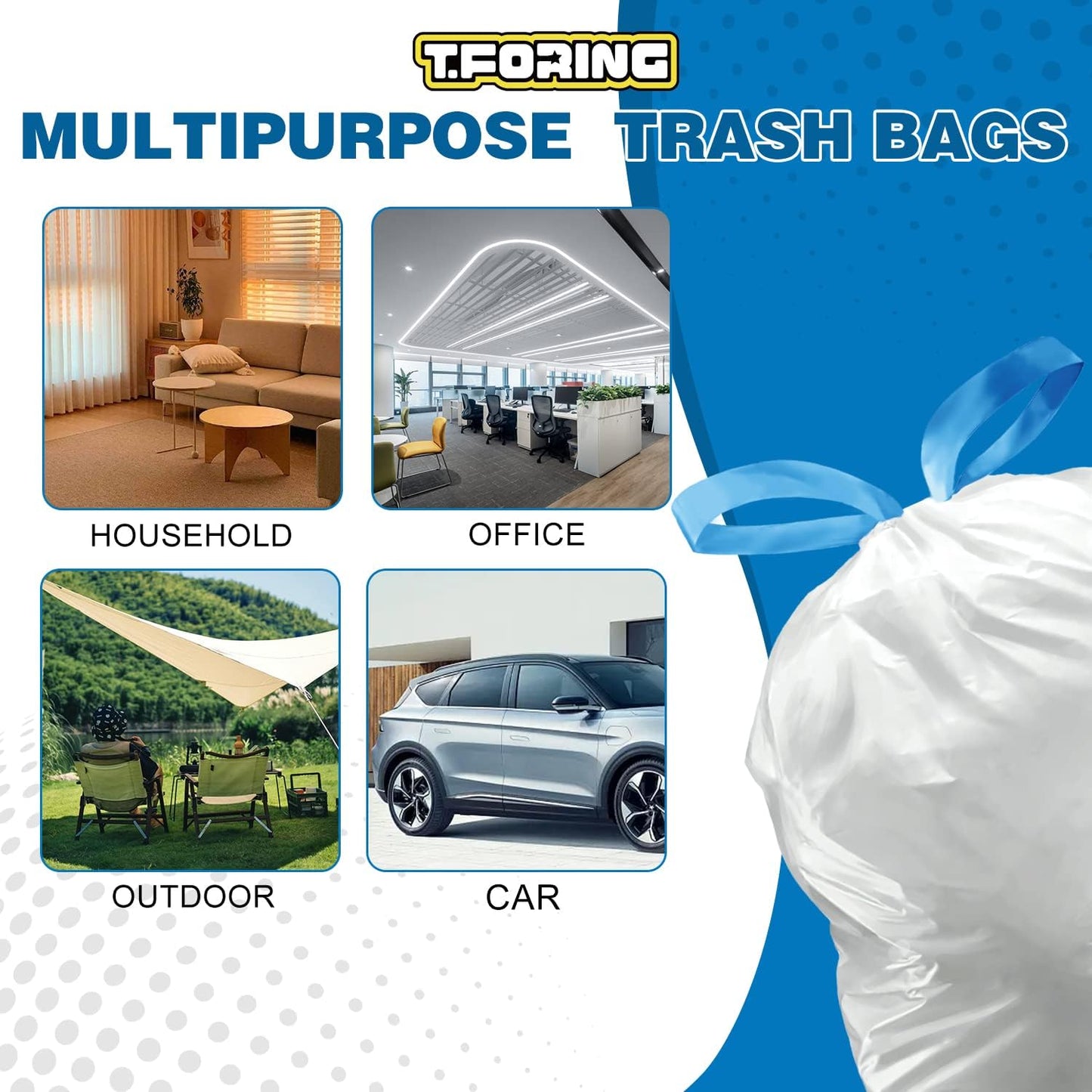 5 Gallon Trash Bags Drawstring 1.1 Mil - 120 Count 18 Liter Small Garbage Bags for Bathroom, Strong Unscented White Plastic Wastebasket Bin Liners for Kitchen Office Toilet and Bedroom